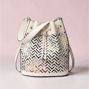Lauren Ralph Lauren Andie Perforated Multicolor Vanilla Leather Drawstring Bag